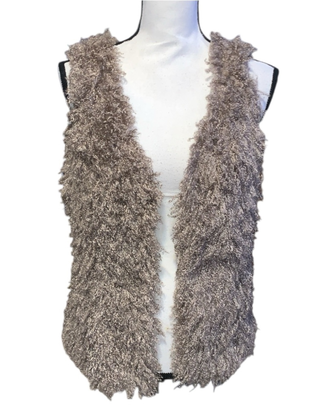 Max Edition Cozy Shaggy Faux Fur Vest Brown Sleeveless Open